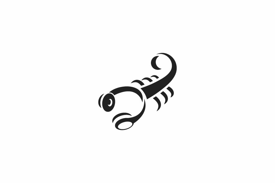 a socrpion music logo design concept, combination of the scorpion and headphones